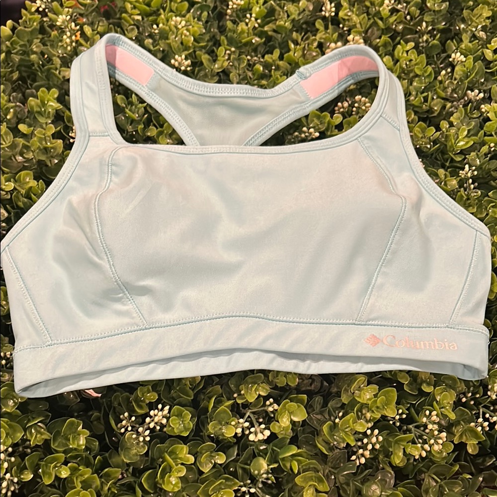 Columbia Women's Sky Blue Sports Bra with Pink Highlights